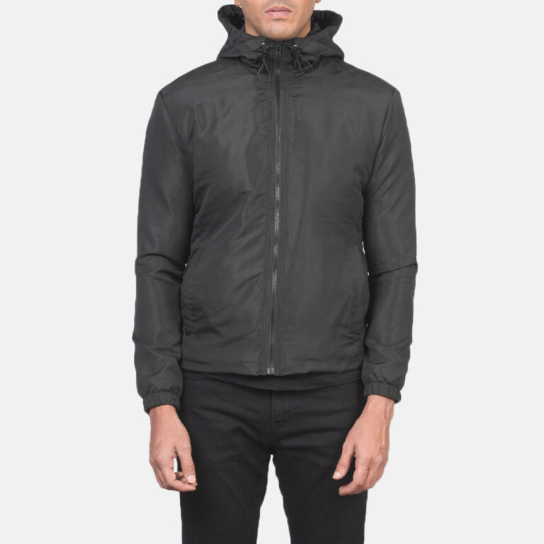 Mens Jimmy Black Hooded Windbreaker Jacket_3566-5-1618223442952